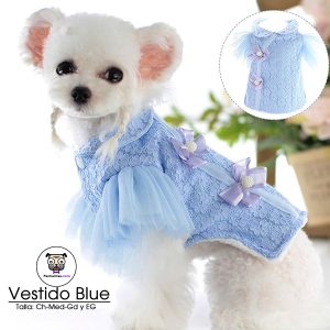 Vestido blue para mascotas, perros, gatos ideal para otoño-invierno
