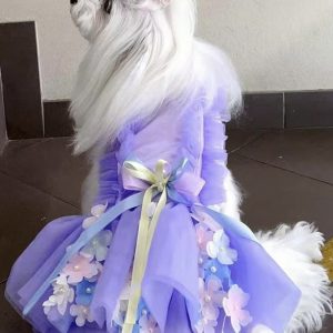 Vestido de perro de hada de las flores lavanda, vestido de novia de perro gato, vestido de tutú de cumpleaños de perro, disfraz de princesa,ropa para mascotas vestido de lujo