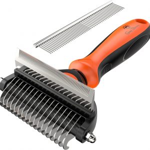 Rastrillo de aseo profesional 2 en 1 para gatos y perros, peine para quitar fácilmente las alfombrillas