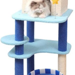 Rascador Azul para Varios Gatos, Torre Árbol para Gato, Varios Niveles, Altura 1.4m