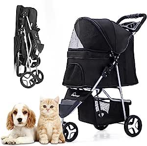 Carro para Mascotas, Carro Plegable para Mascotas,Rueda Delantera Universal de 360°, Rueda Trasera Doble EAV de alta Resistencia