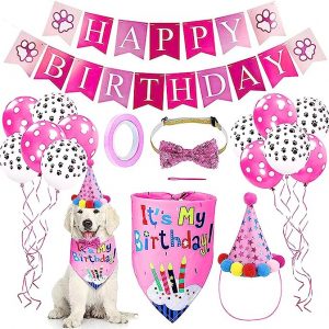 Cumpleaños Kit para Perros, 14 Piezas Suministros para Fiesta para Perro con Pancartas con Letras De Feliz Cumpleaños, Suministros De Fiesta De Cumpleaños para Perros Medianos Y Grandes