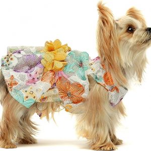 Vestido de flores para perro, ropa para mascotas, fiesta de cumpleaños, vestido de perrito, ropa de cachorro