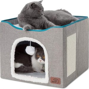 Cama para Gatos,Casa Plegable para Gatos con Terraza, incluye alfombra rascadora