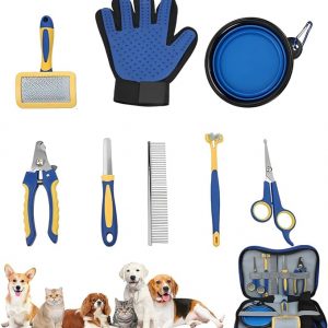 Cepillo para Perros y Gatos, incluye 8 piezas cepillo,corta uñas y cepillo de dientes